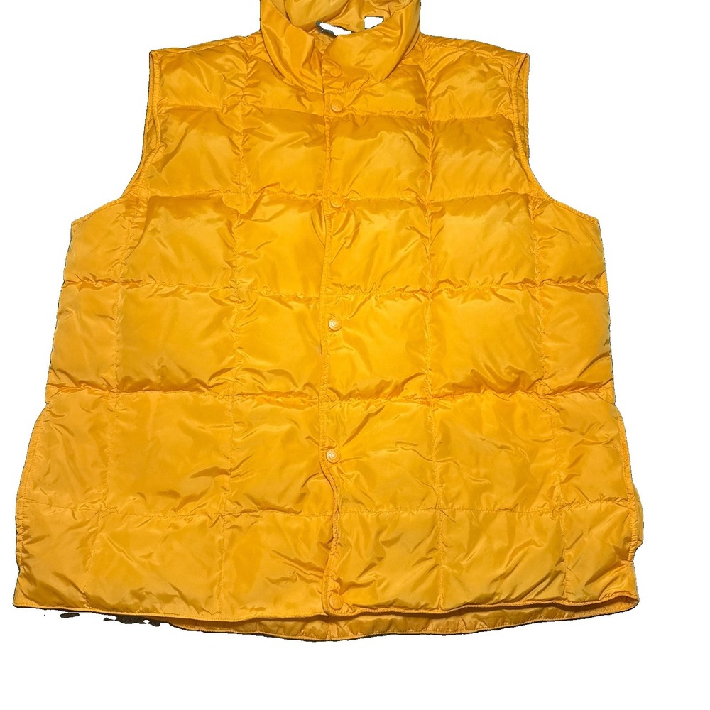 VINTAGE LL Bean Puffer Vest Mens Extra Large Tall Goose Down Snap Button Yellow